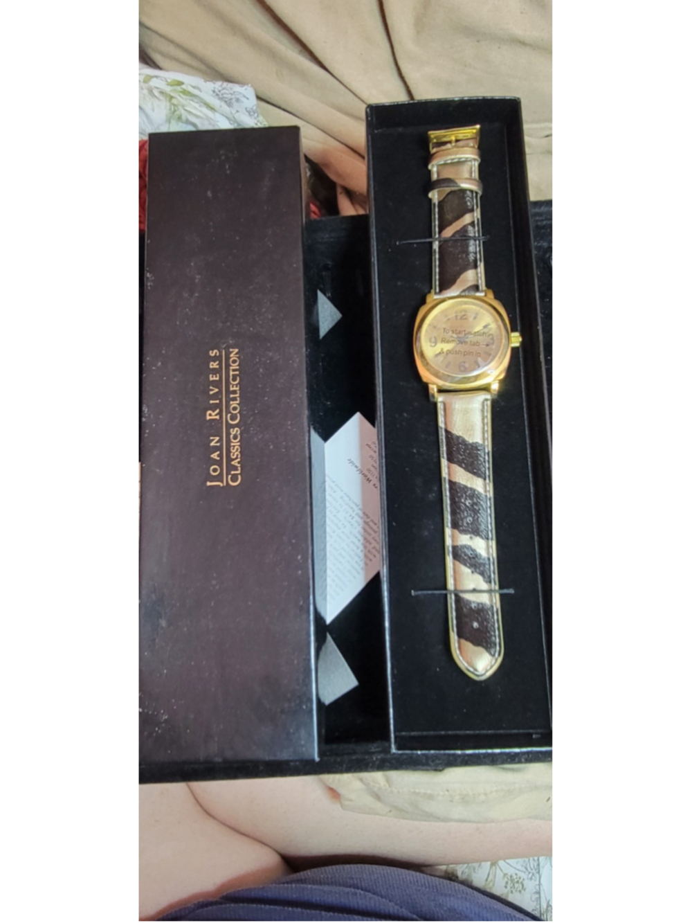 Joan Rivers Classics Collection Zebra Print Watch NIB Quartz Gold Tone QVC 32